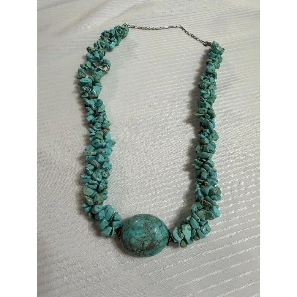 Designer Blue Turquoise Quartz Stone Beaded 128 Grams Necklace 23”